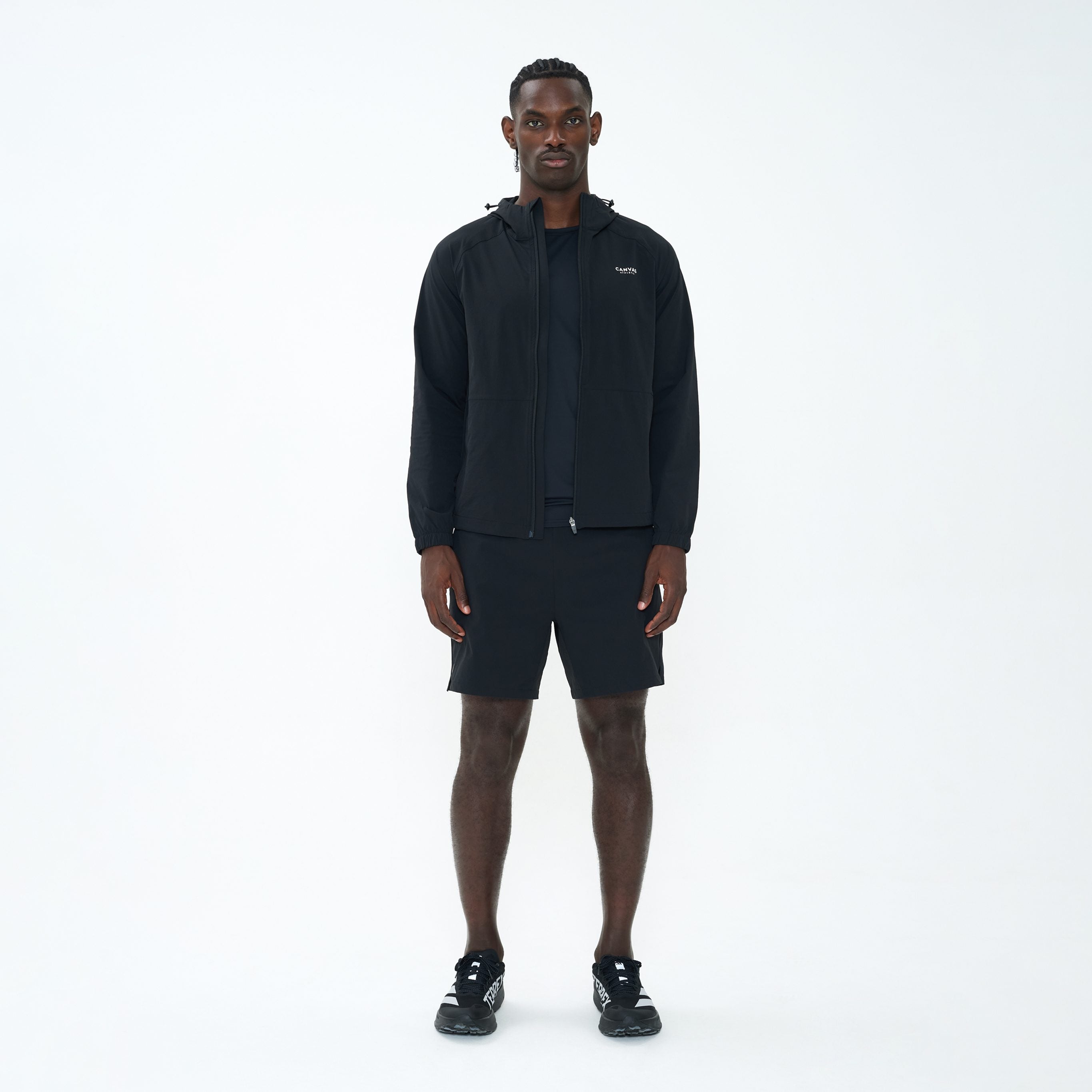 Canvas Athletic Track Windbreaker in black, front view
