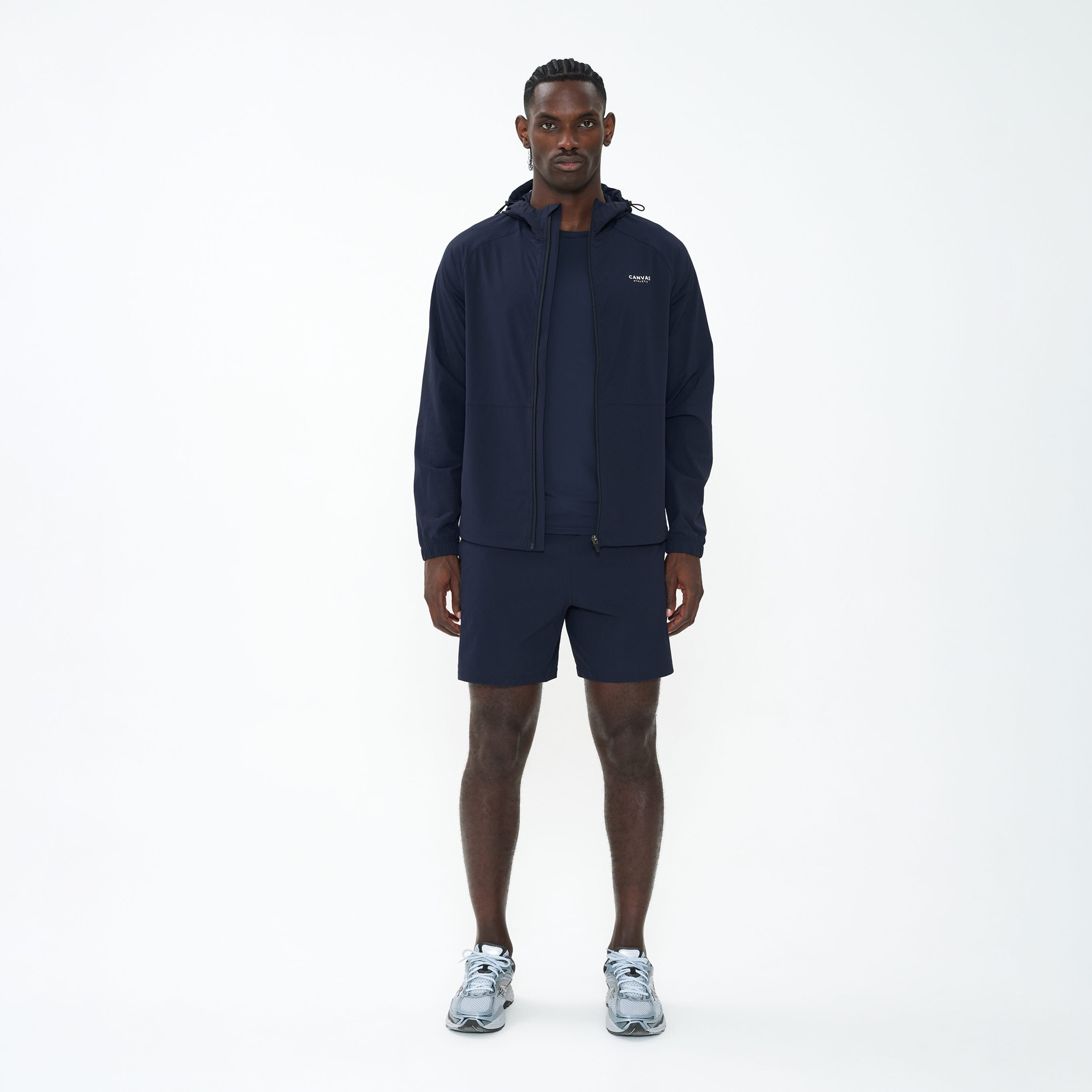 Canvas Athletic Track Windbreaker in navy, front view
