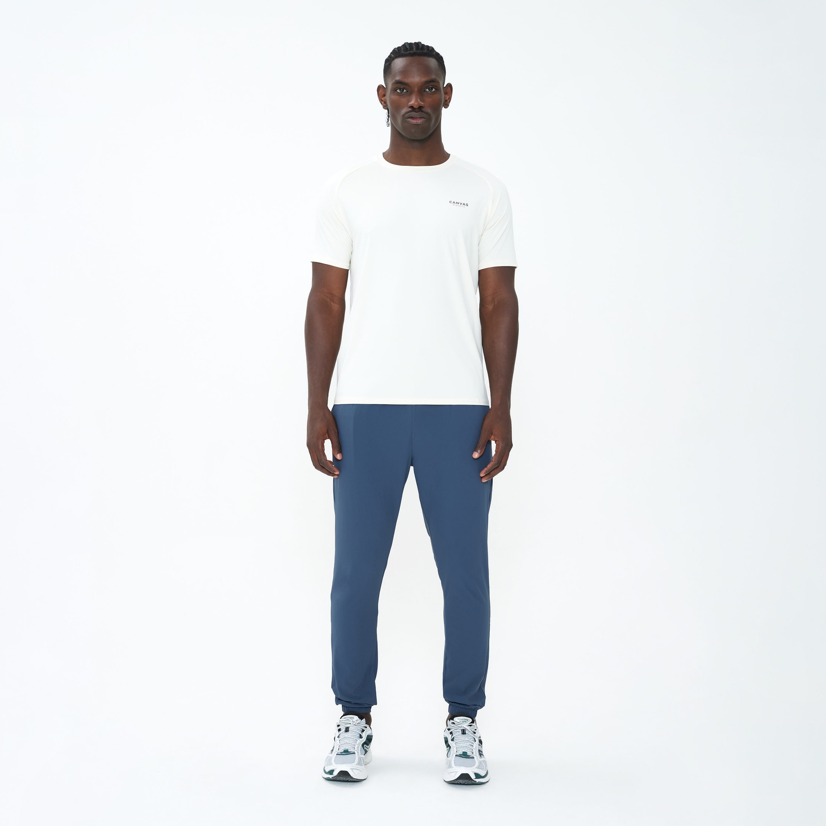 Canvas Athletic Track Pants in slate blue, front view