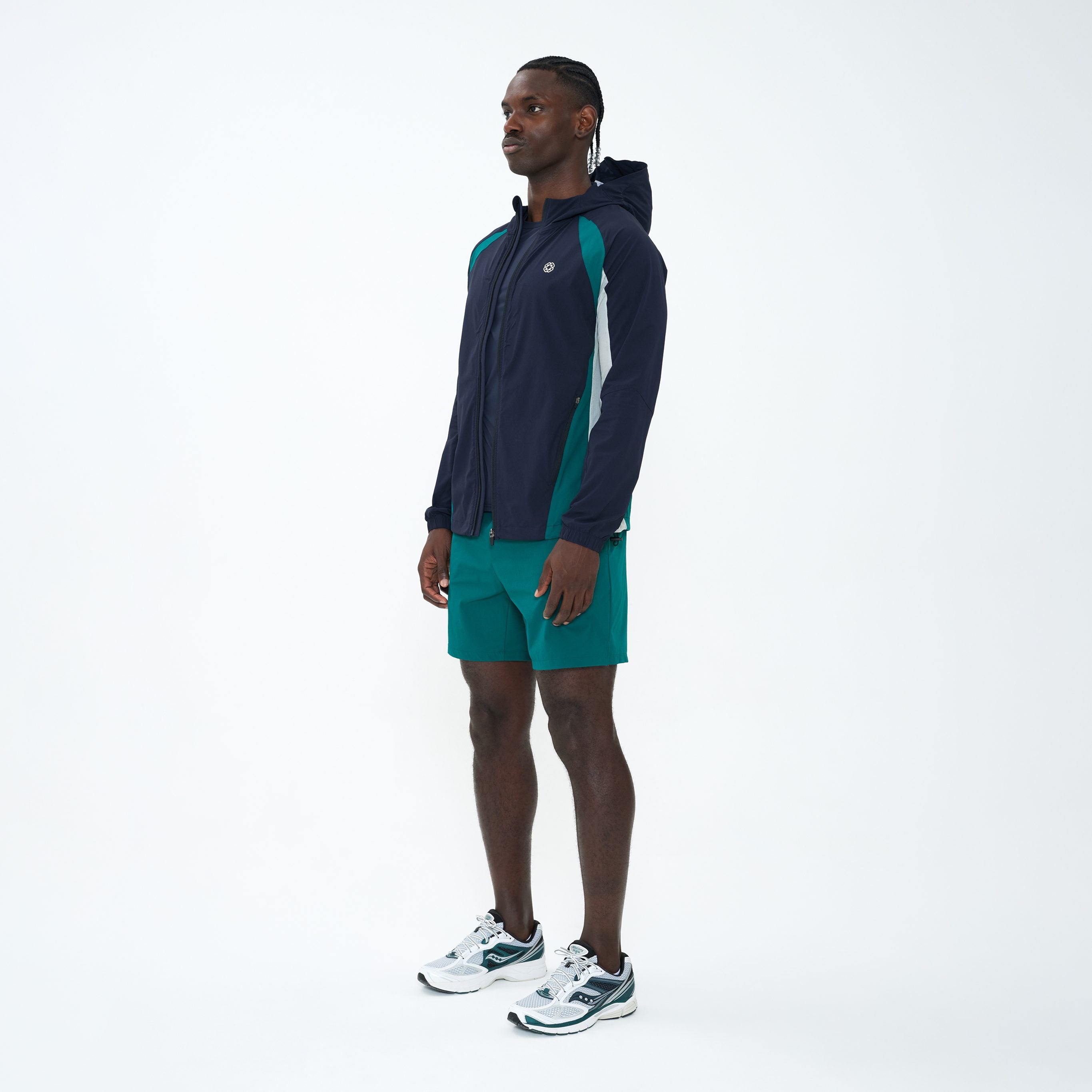 Canvas Athletic Track Panel Windbreaker in navy/green/bone, view 2