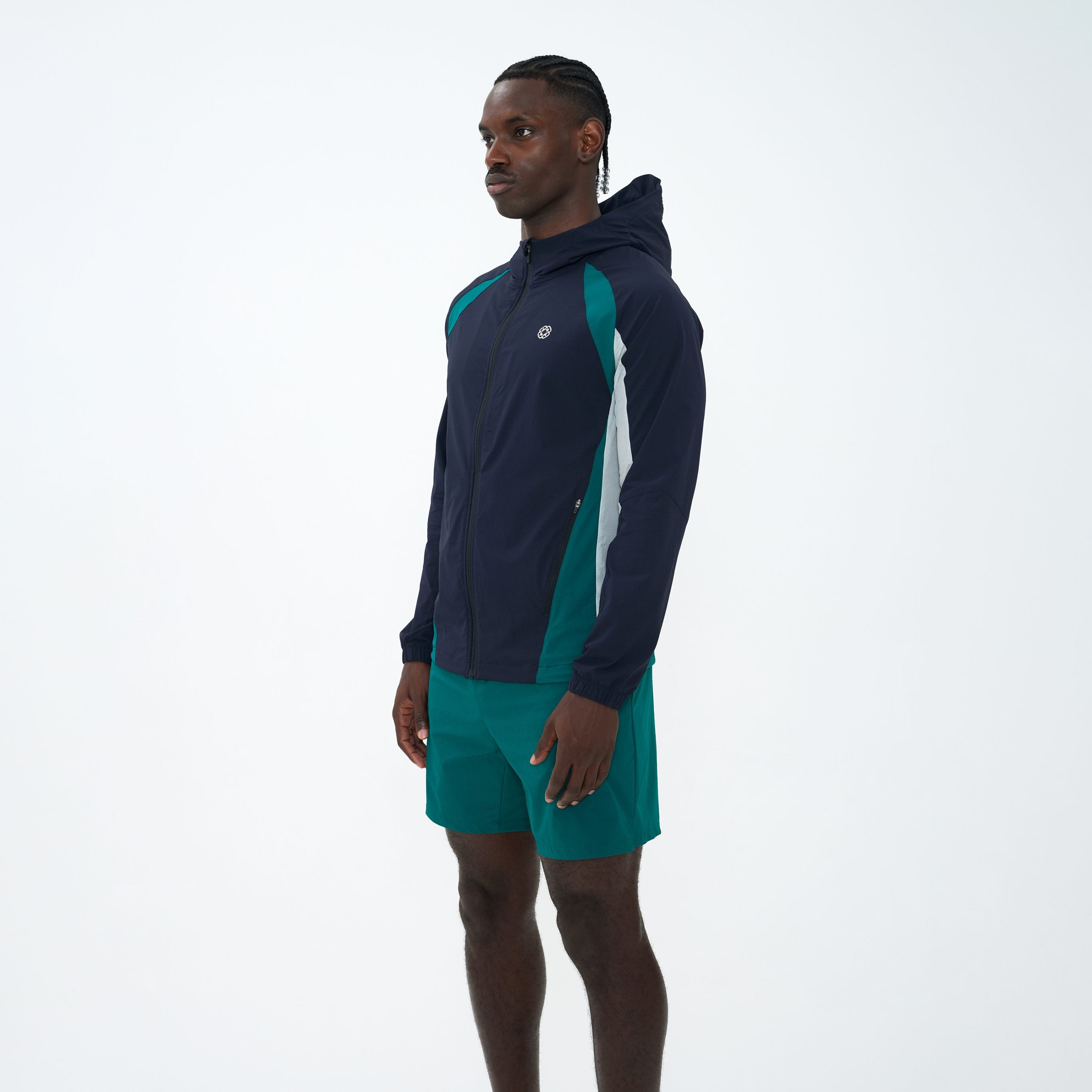 Canvas Athletic Track Panel Windbreaker in navy/green/bone, view 5