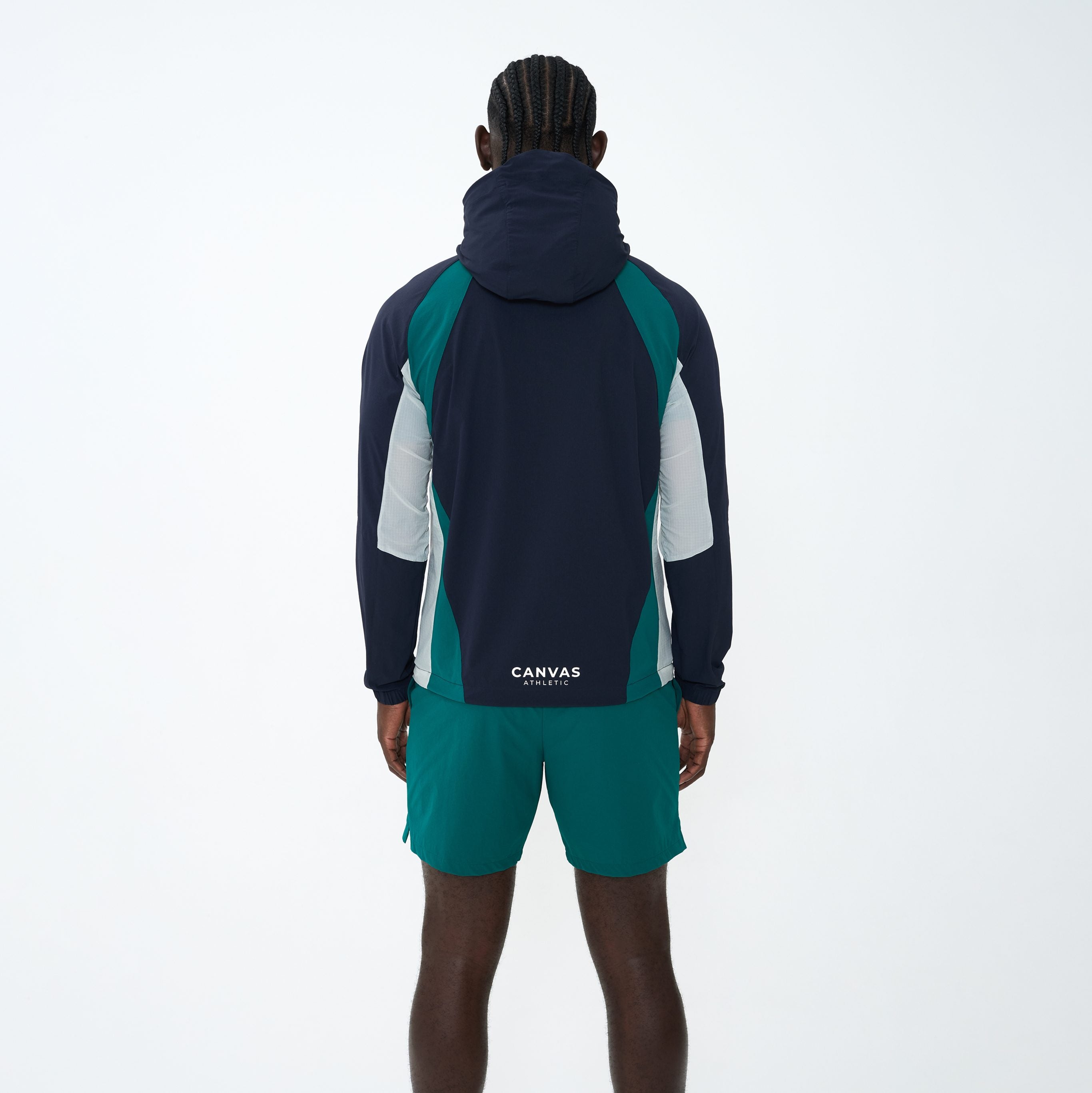 Canvas Athletic Track Panel Windbreaker in navy/green/bone, view 6