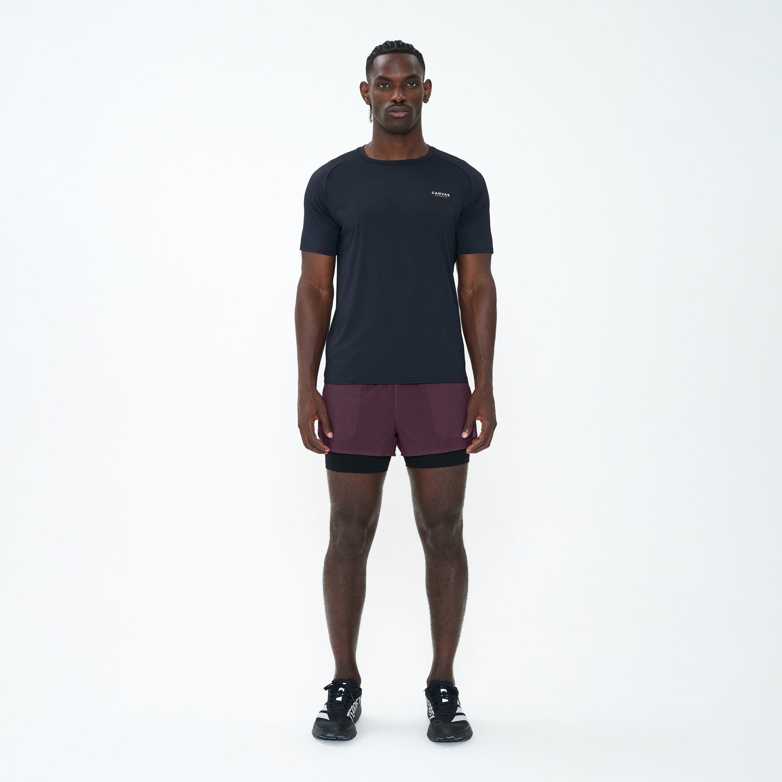 Canvas Athletic Performance 2 in 1 Shorts in Mulberry, front view