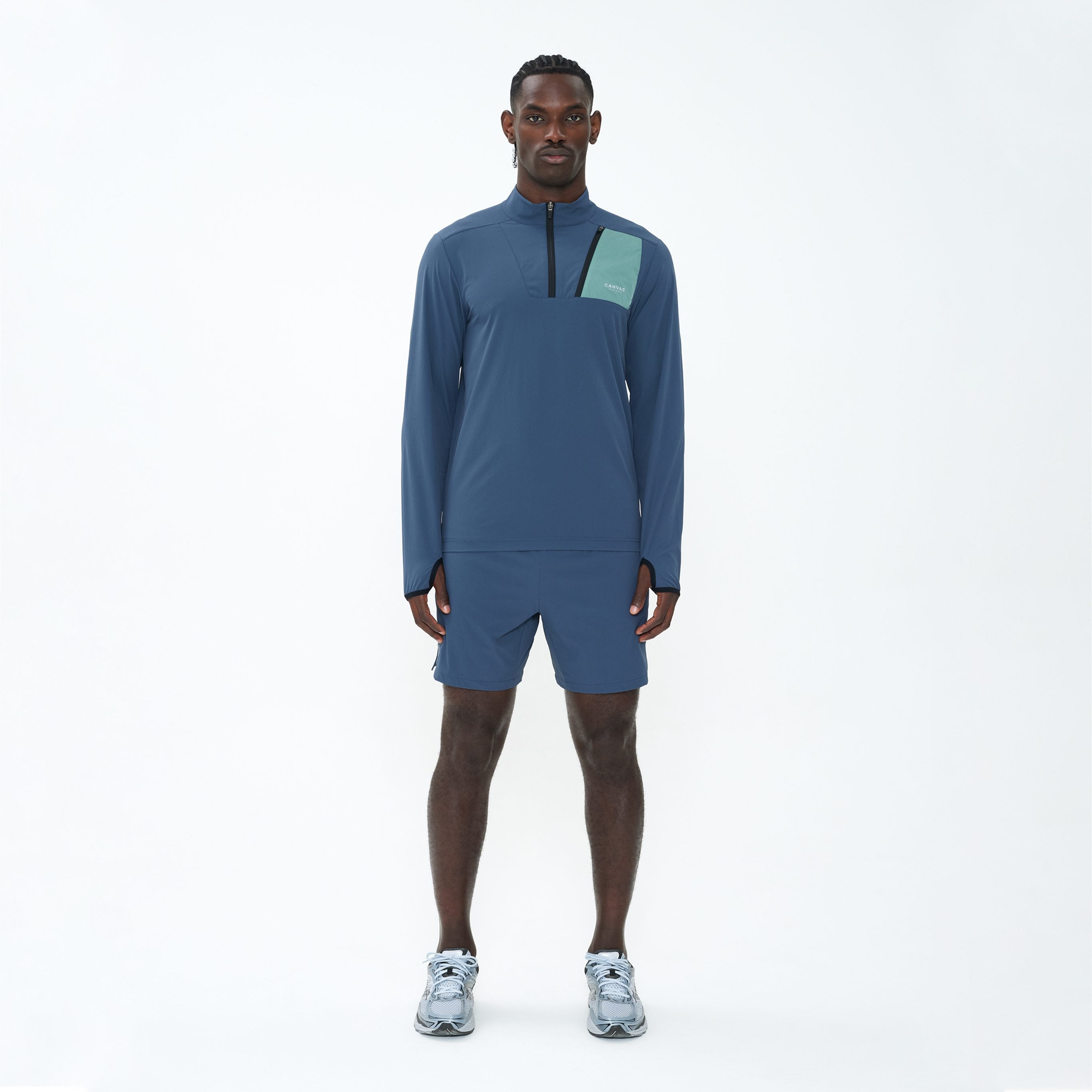 Canvas Athletic Tech 1/4 Zip in slate blue, front view