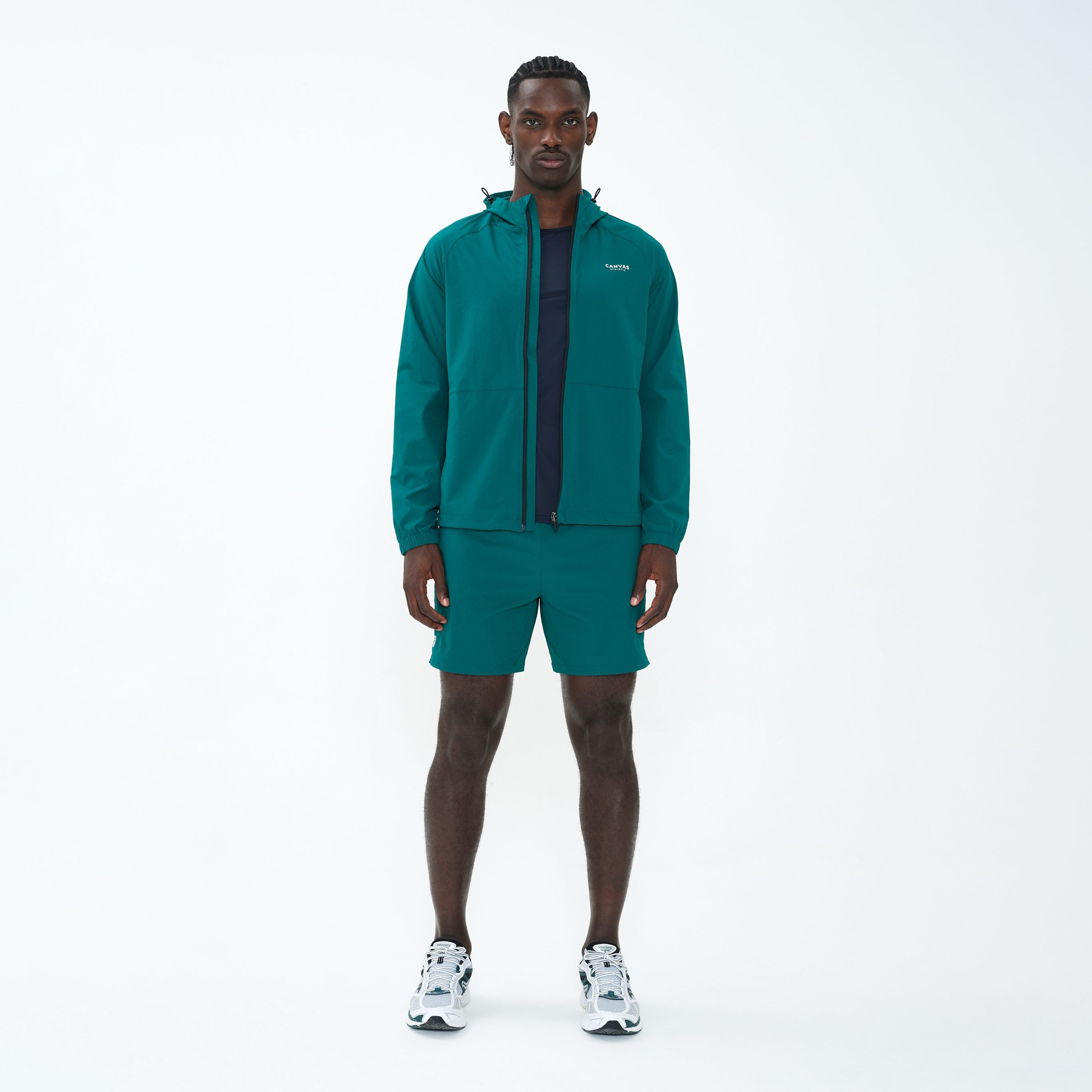 Canvas Athletic Track Windbreaker in forest green, front view