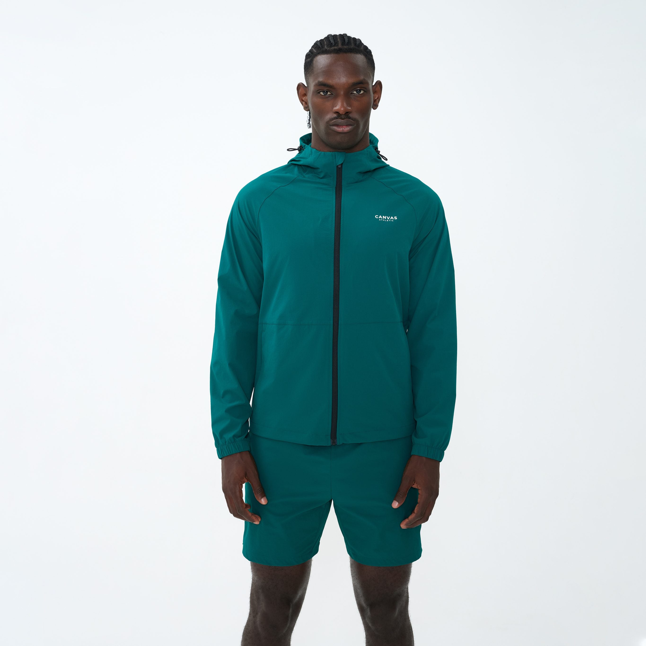 Canvas Athletic Track Windbreaker in forest green, view 4