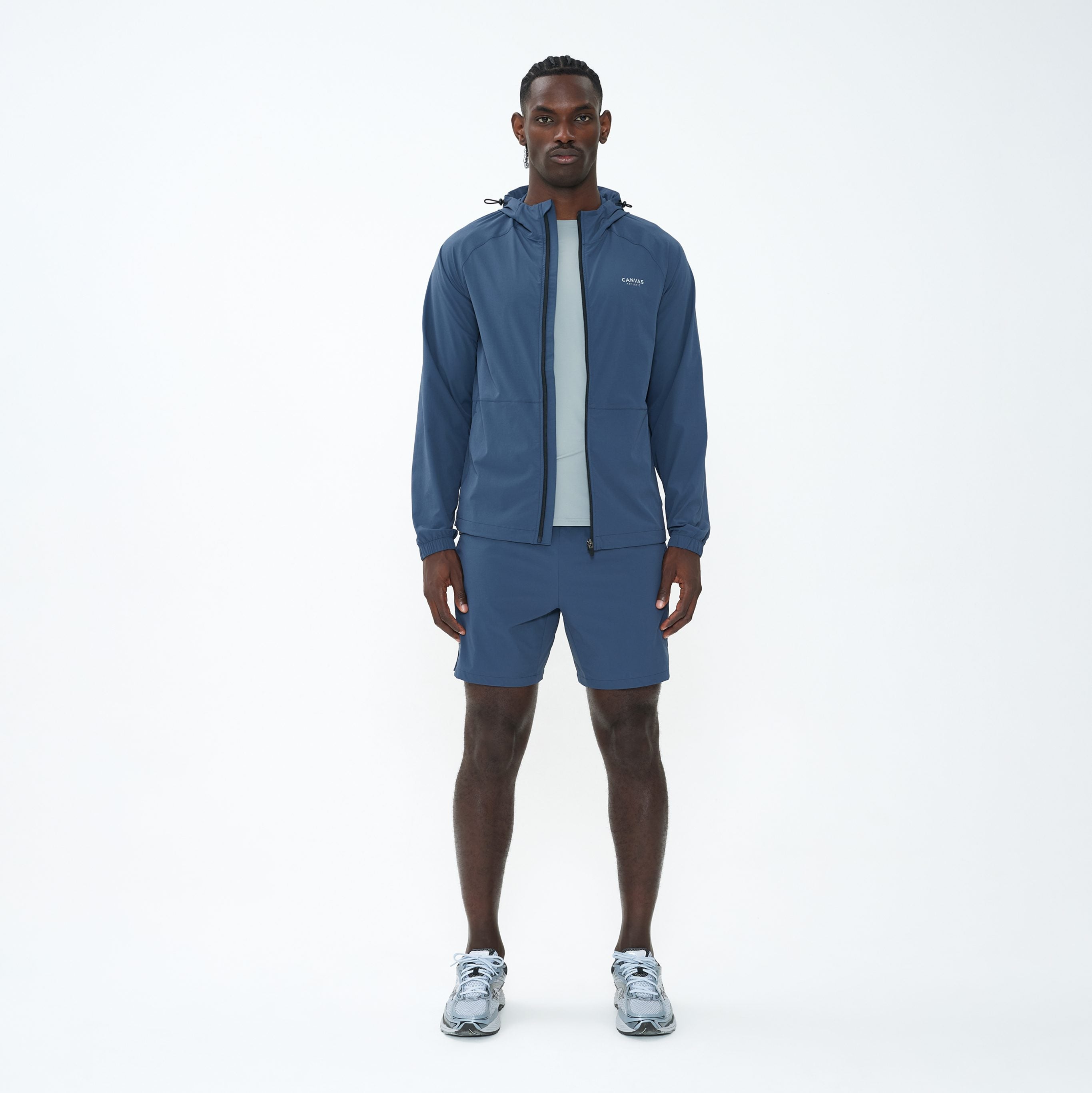 Canvas Athletic Track Windbreaker in slate blue, front view