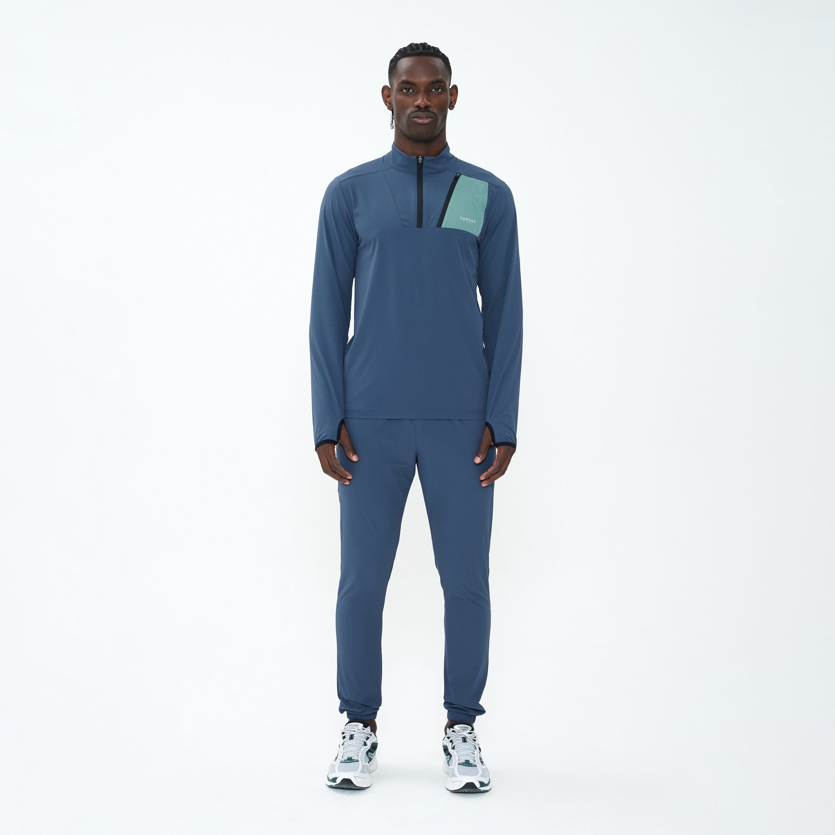 Canvas Athletic Track Pants in slate blue, view 11