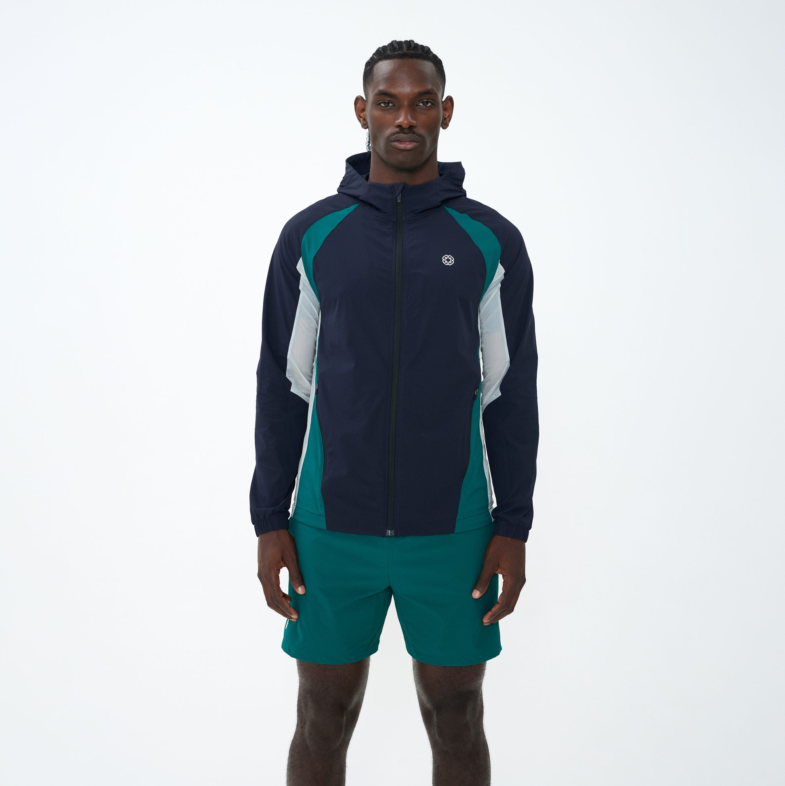 Canvas Athletic Track Panel Windbreaker in navy/green/bone, view 4