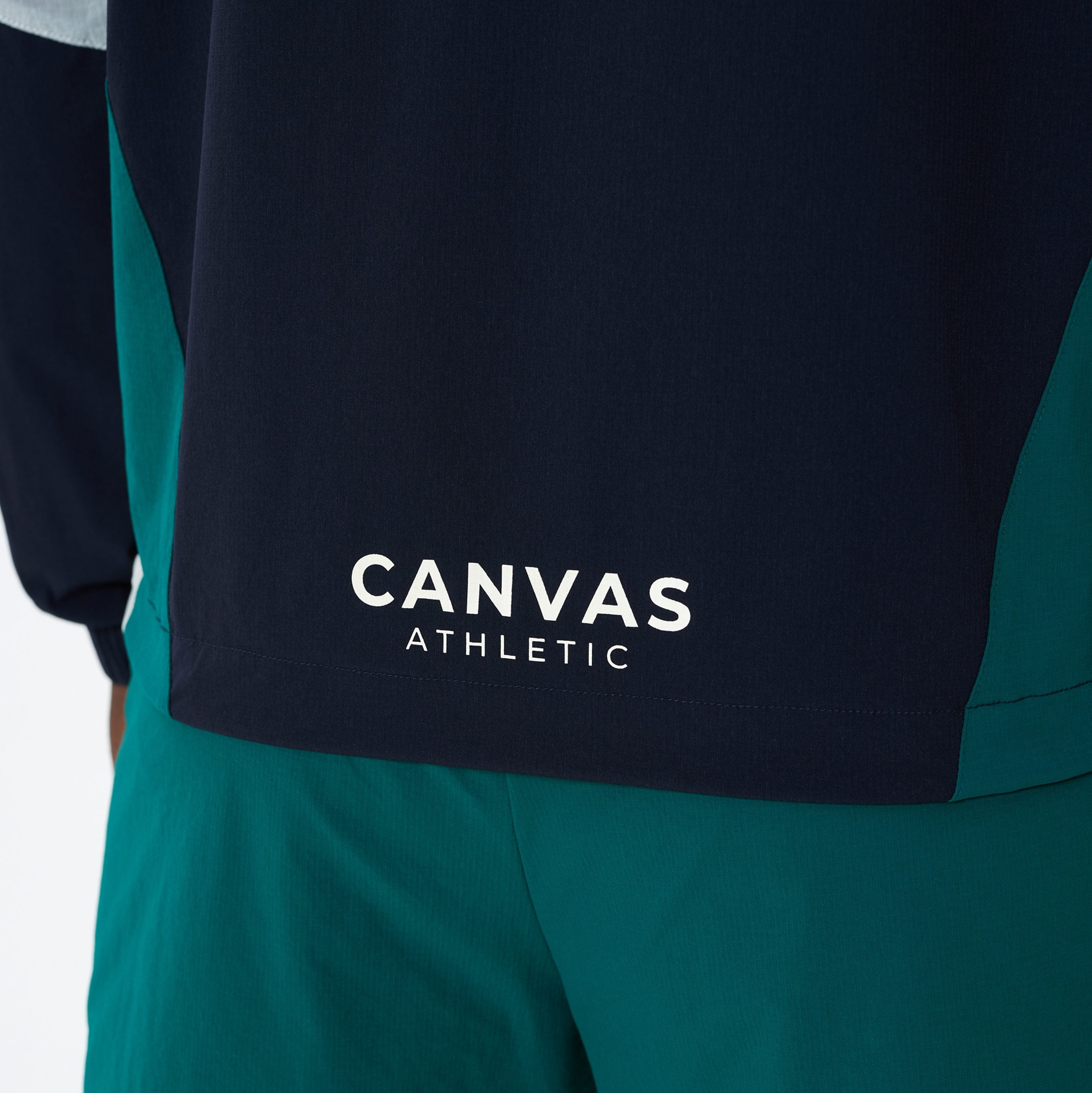 Canvas Athletic Track Panel Windbreaker in navy/green/bone, view 7