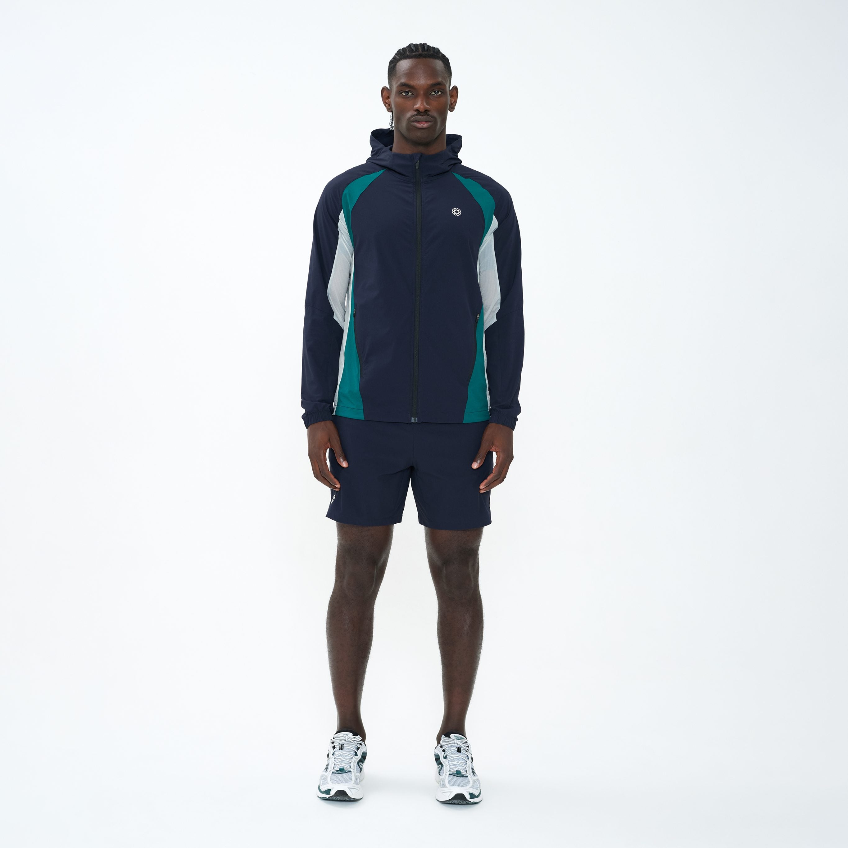 Canvas Athletic Track Panel Windbreaker in navy/green/bone, view 11