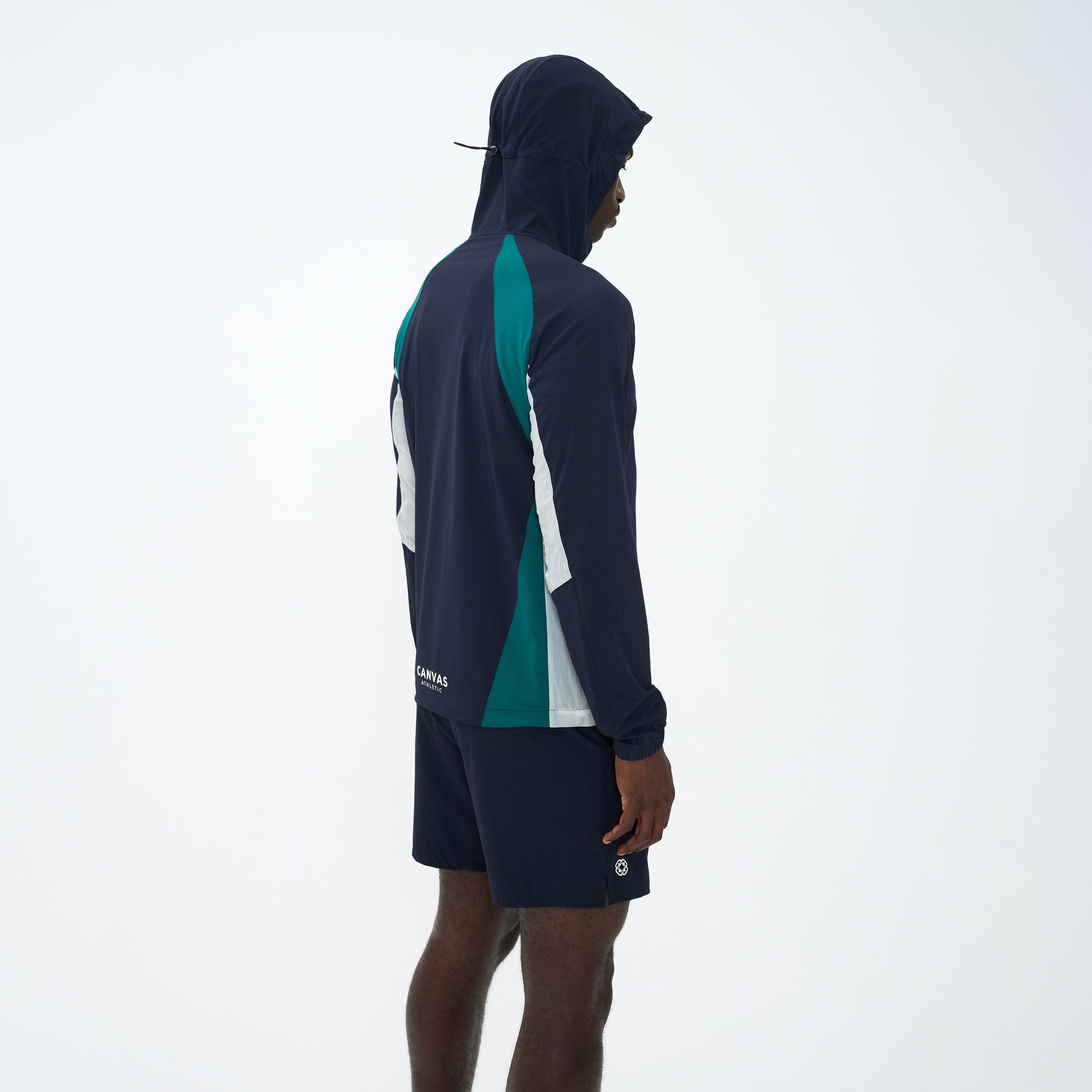 Canvas Athletic Track Panel Windbreaker in navy/green/bone, view 13