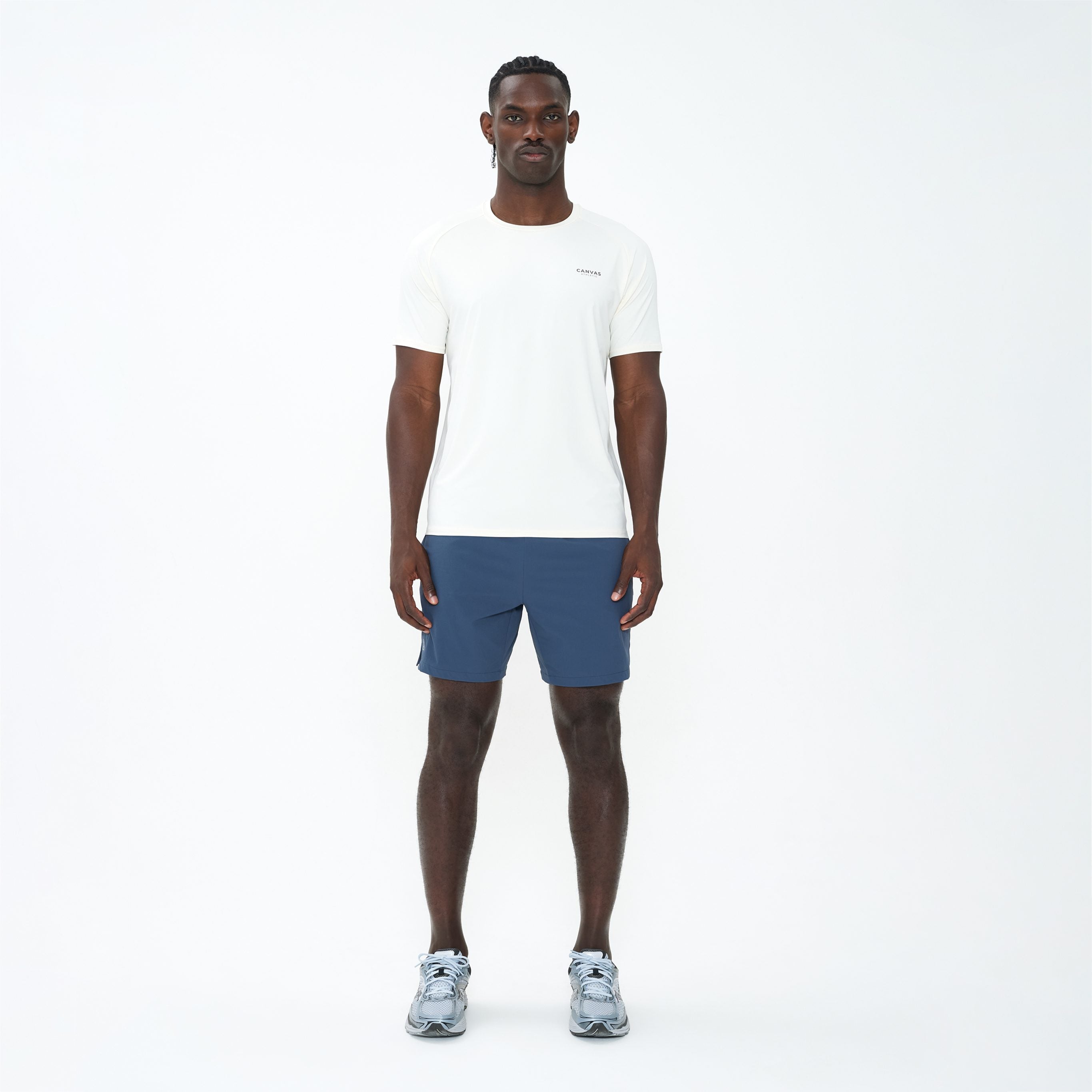 Canvas Athletic Core Tech Short in slate blue, front view
